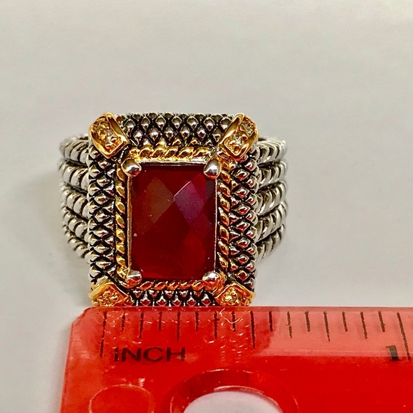Silver Art Deco Garnet Cocktail Ring Size 8 9 11 - Picture 8 of 8